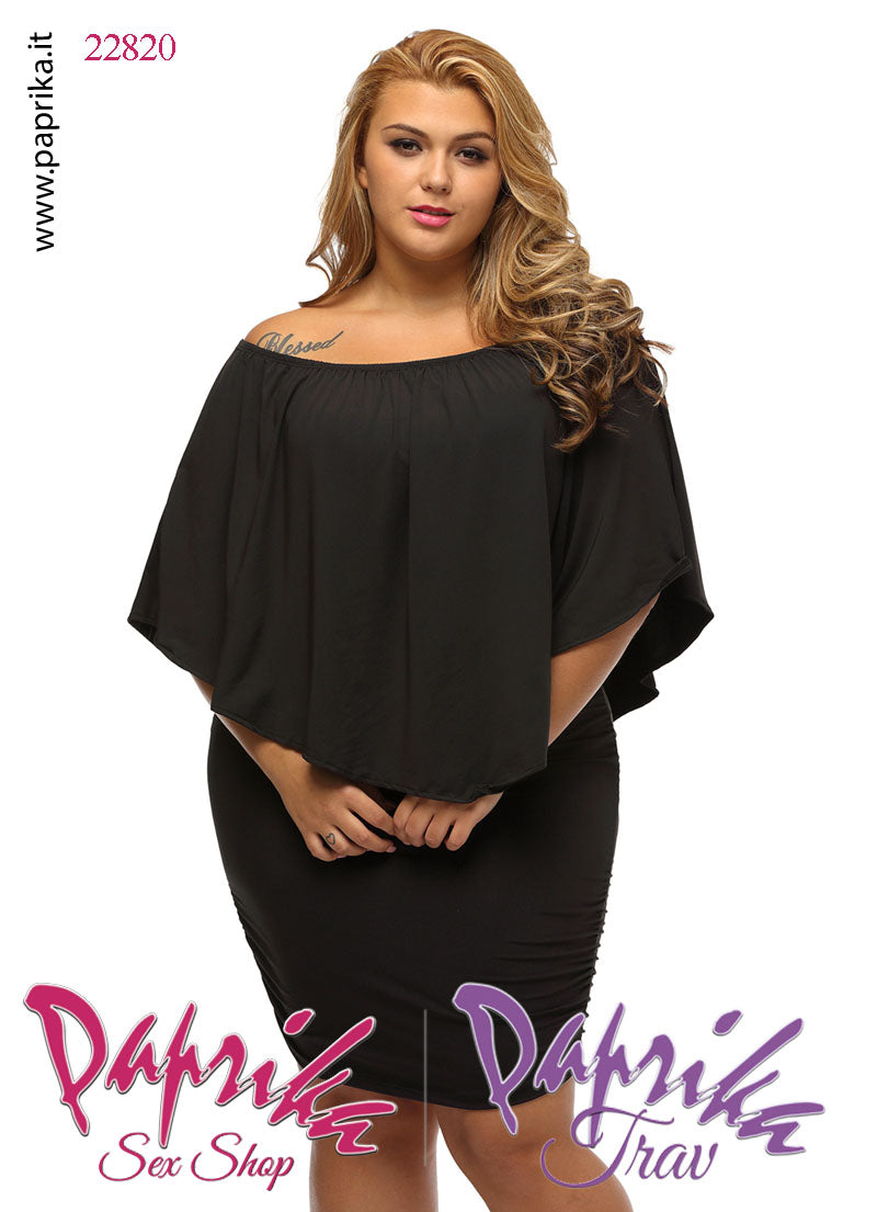 Abito Vestito Corto XXL Curvy Tessuto Stile Poncho Doppio Strato