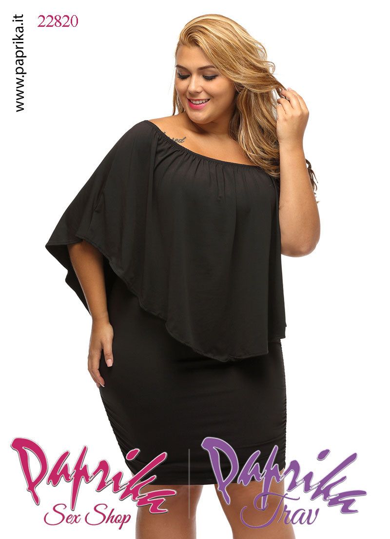 Abito Vestito Corto XXL Curvy Tessuto Stile Poncho Doppio Strato