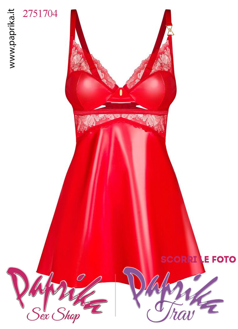 Baby Doll Sexy Svasato Wetlook & Pizzo Ampia Apertura Posteriore