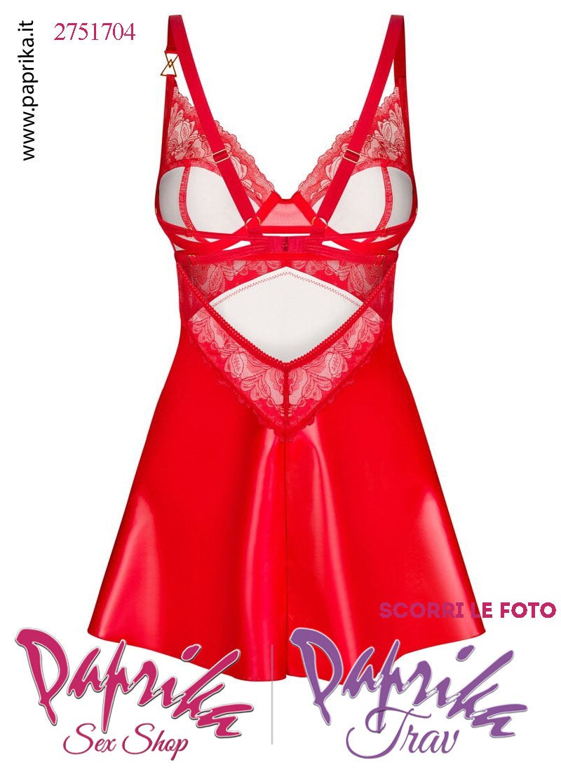 Baby Doll Sexy Svasato Wetlook & Pizzo Ampia Apertura Posteriore