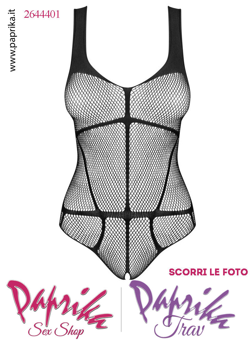 Body Sexy Apertura Rete Strisce Orizzontali Verticali Spalline Larghe