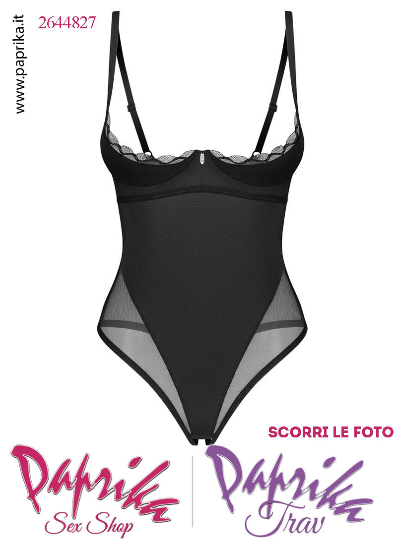 Body Sexy Apertura Balconcino Imbottito Coprente e Tulle String Posteriore