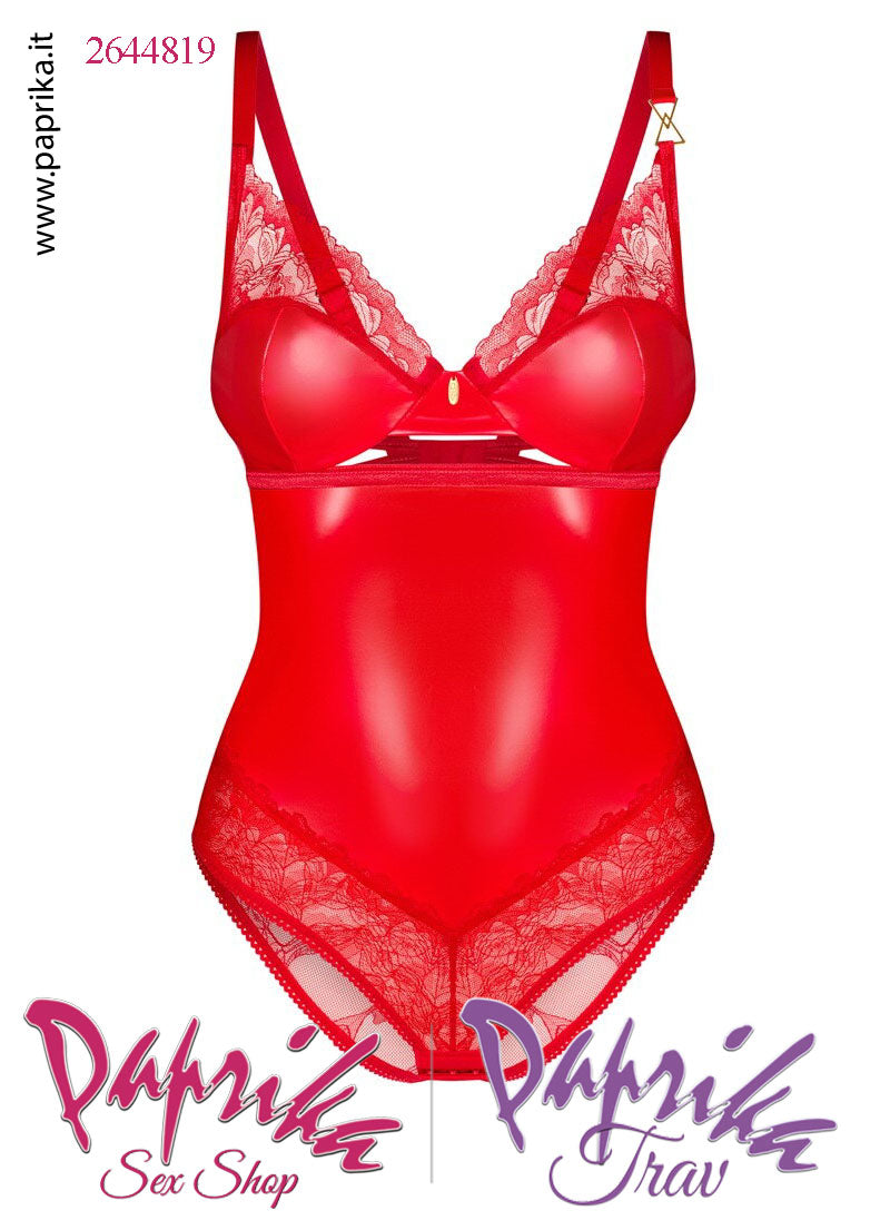 Body Slip Sexy Chiuso Wetlook & Pizzo Ampia Apertura Posteriore