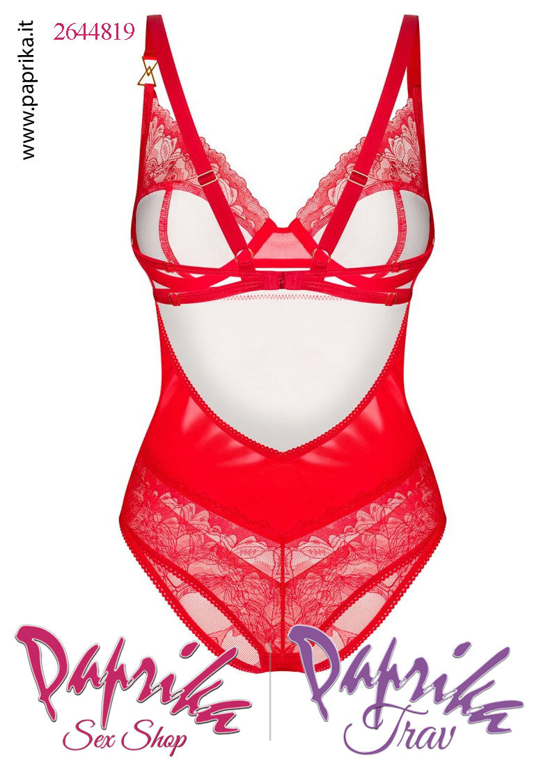 Body Slip Sexy Chiuso Wetlook & Pizzo Ampia Apertura Posteriore