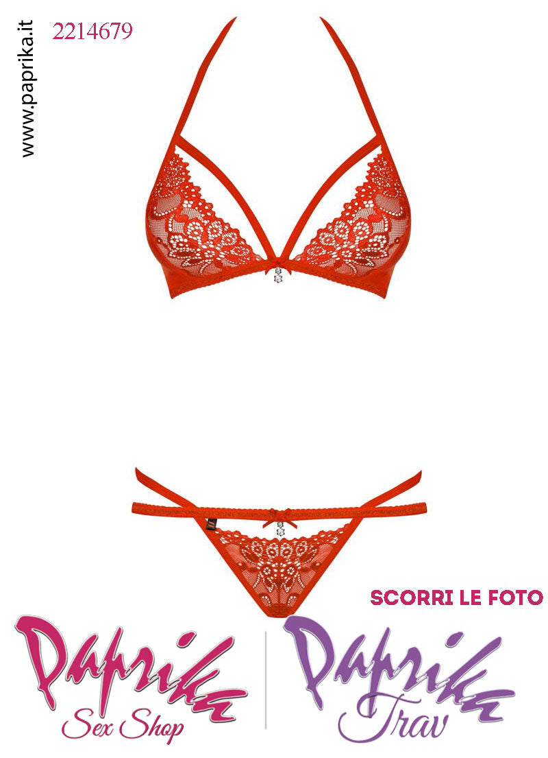 Completino Sexy 2 Pezzi Tulle Pizzo Reggiseno Triangolo Perizoma Chiuso