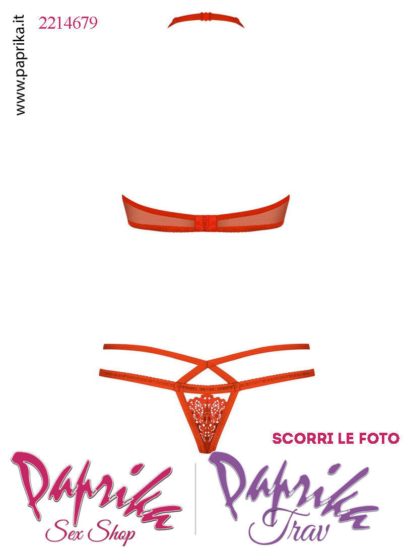 Completino Sexy 2 Pezzi Tulle Pizzo Reggiseno Triangolo Perizoma Chiuso