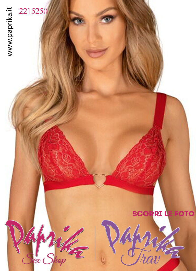 Completino Sexy 2 Pezzi Pizzo Reggiseno Cuore Centrale Perizoma Chiuso