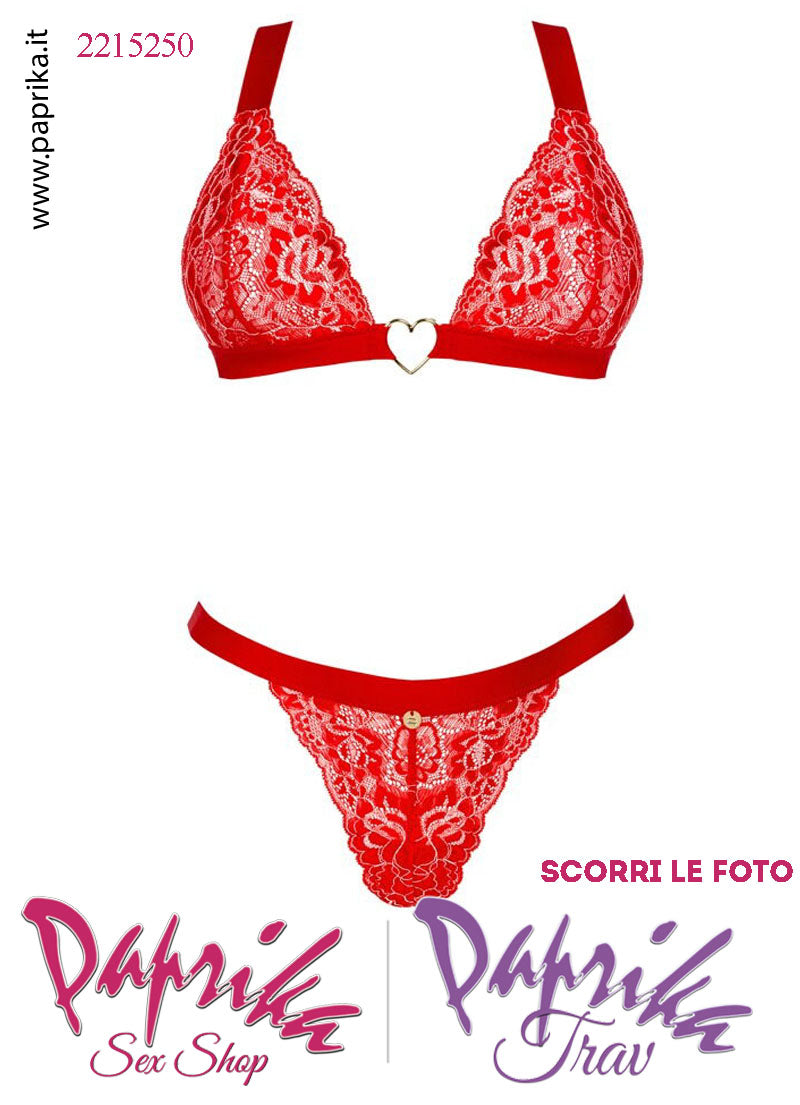 Completino Sexy 2 Pezzi Pizzo Reggiseno Cuore Centrale Perizoma Chiuso