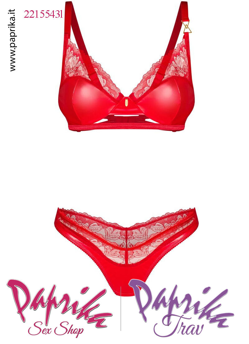 Completino Sexy 2 Pezzi Reggiseno Perizoma Wetlook & Pizzo