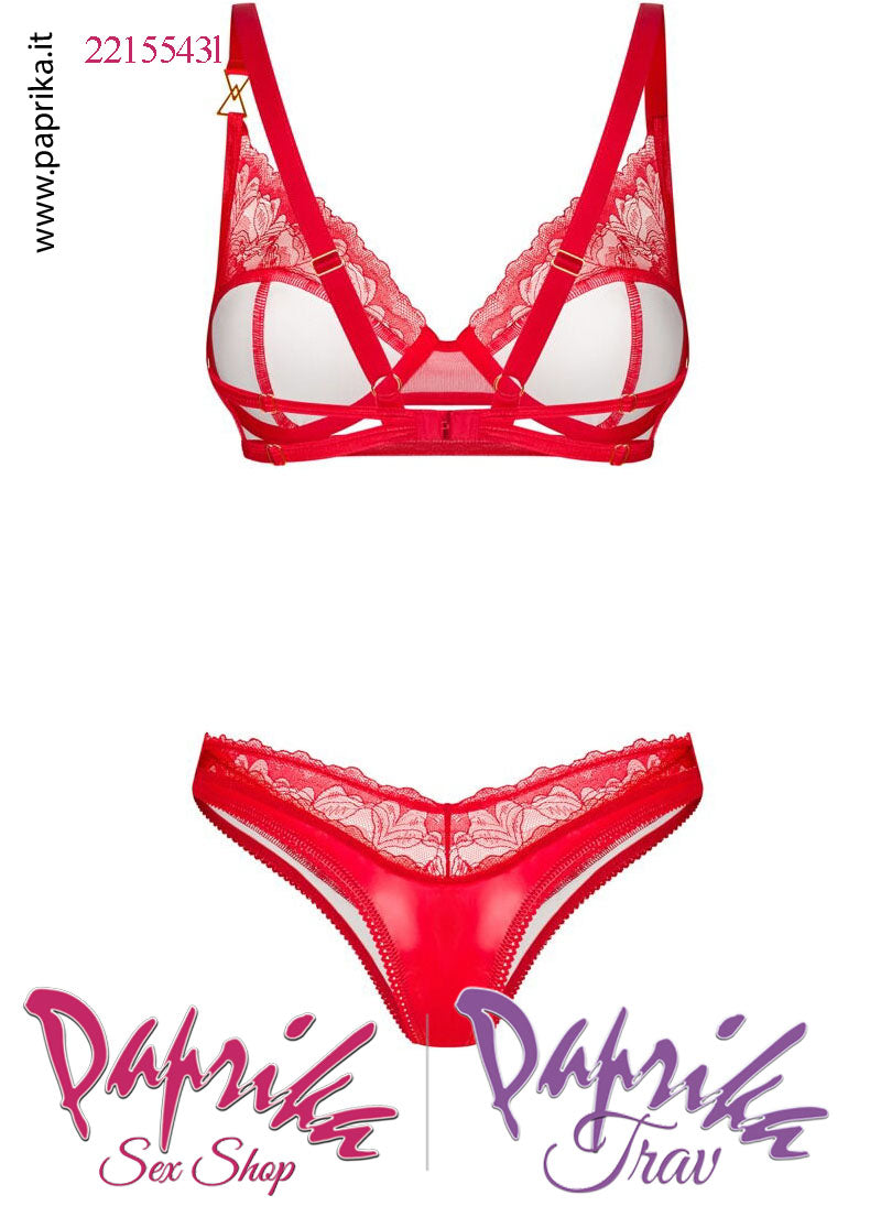 Completino Sexy 2 Pezzi Reggiseno Perizoma Wetlook & Pizzo