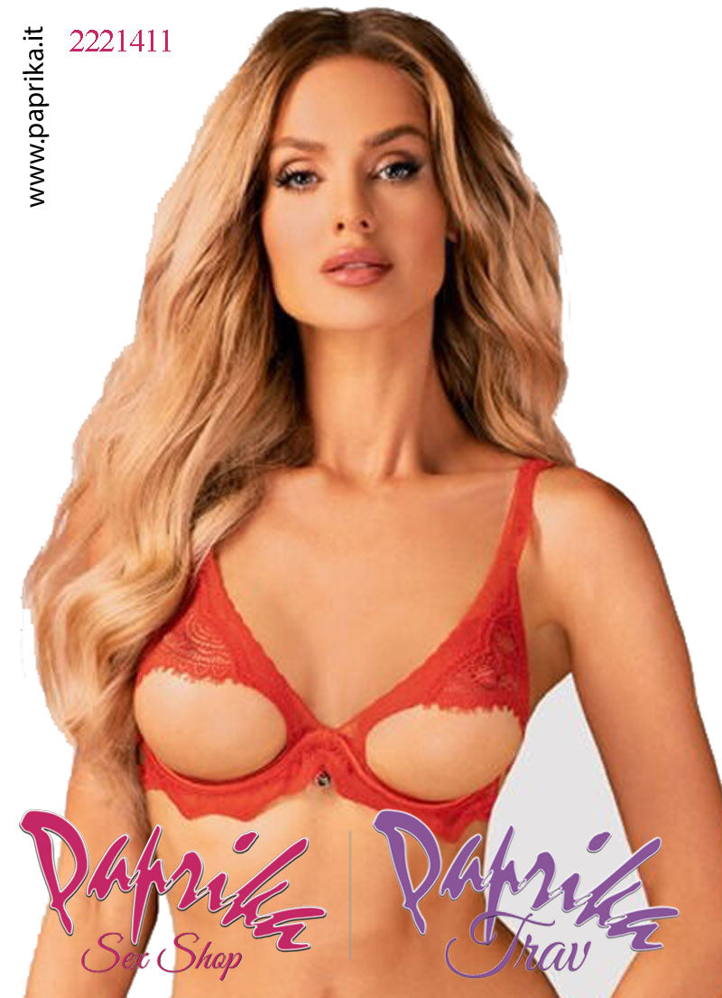 Completino Sexy 2 Pezzi Pizzo Reggiseno Seno Nudo Perizoma Aperto