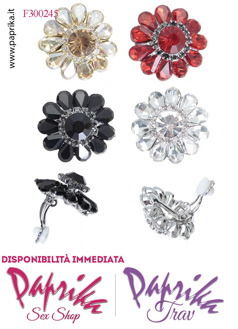 Orecchini Clip Bigiotteria Fiore Rotondo Strass Ø 23 mm