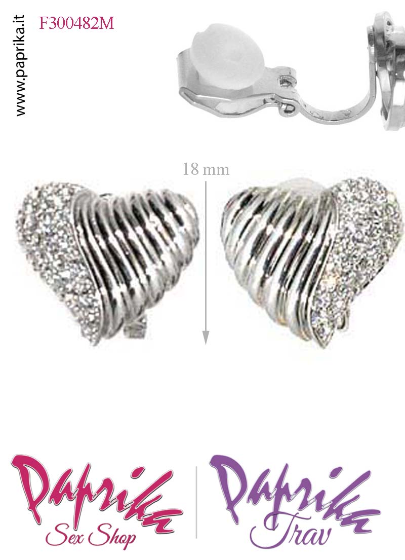 Orecchini Forma Cuore 18 mm Clip Bigiotteria Tempestati Piccoli Strass