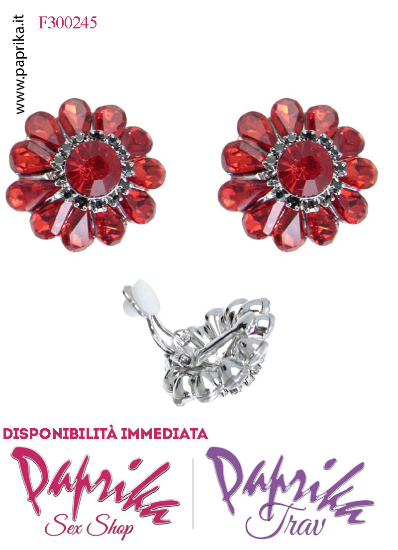 Orecchini Clip Bigiotteria Fiore Rotondo Strass Ø 23 mm