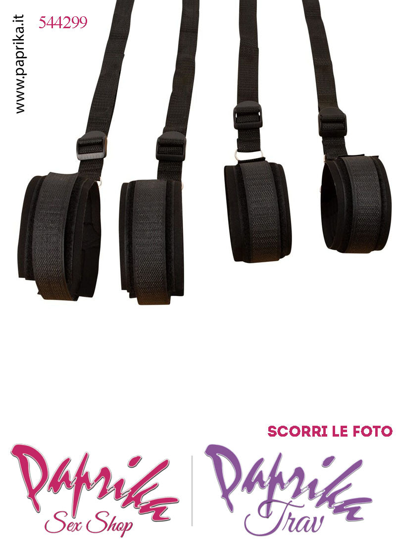 Set Bondage Letto Manette Cavigliere Apribili Velcro Moschettoni Cinghie