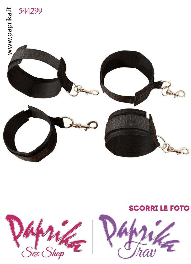 Set Bondage Letto Manette Cavigliere Apribili Velcro Moschettoni Cinghie