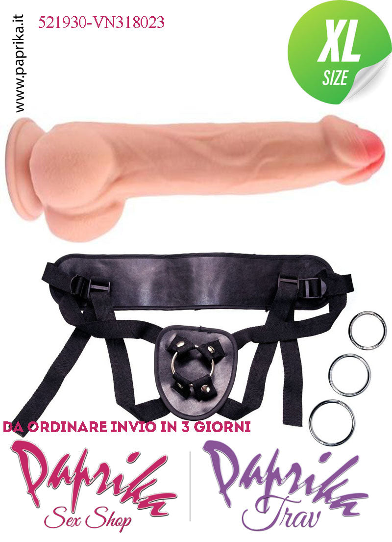 Strap-On Fallo XL Pelle Mobile Non Vibrante 22 cm Ø 46 Mutanda 3 Anelli