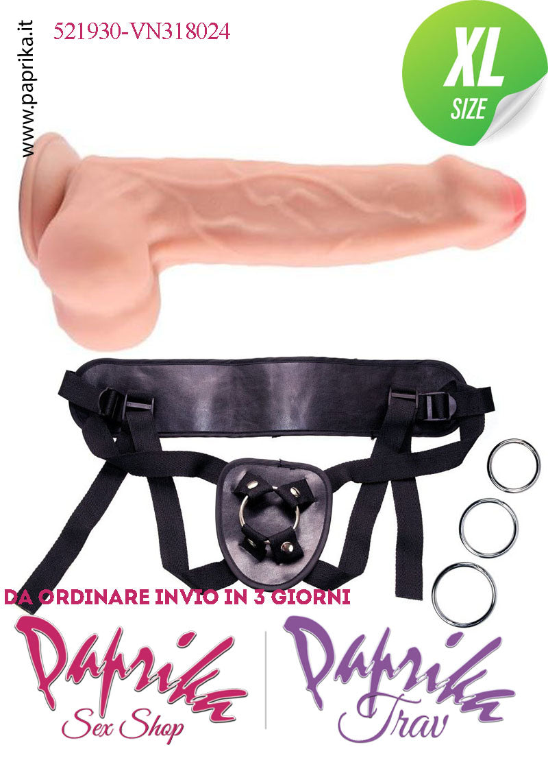 Strap-On Fallo XL Pelle Mobile Non Vibrante 23 cm Ø 50 Mutanda 3 Anelli