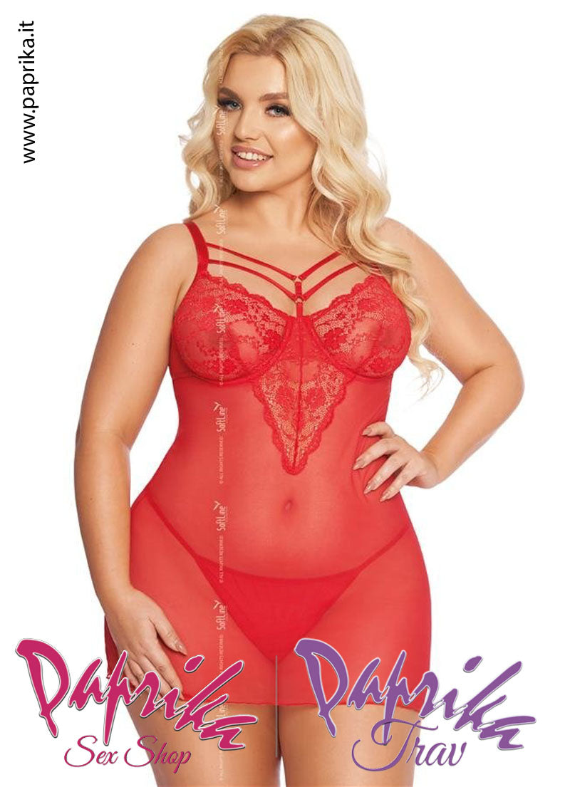 Baby Doll Corto Sexy Aderente Tulle Pizzo Trasparente Taglie Curvy