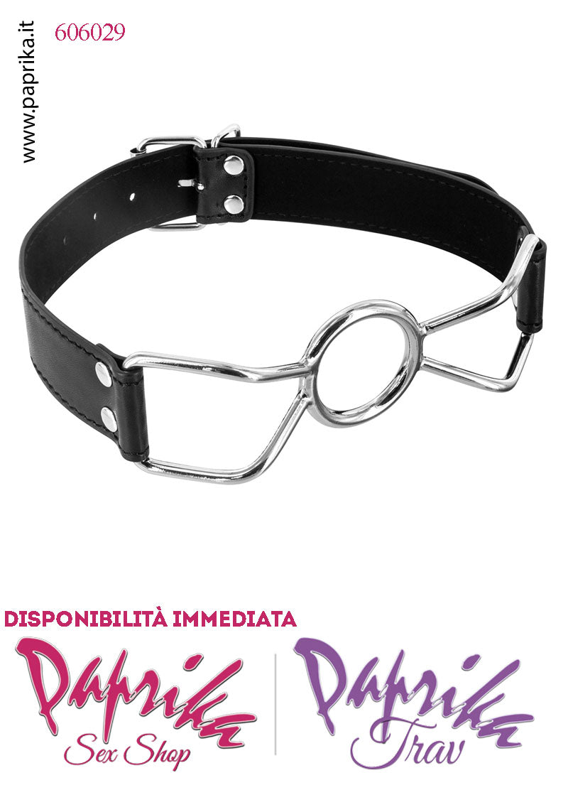 Gag Anello Ring Barra Acciaio Bdsm Fetish Bocca Aperta Cinturino Pelle