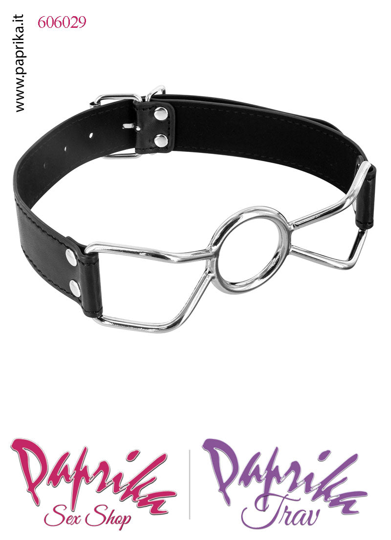 Gag Anello Ring Barra Acciaio Bdsm Fetish Bocca Aperta Cinturino Pelle