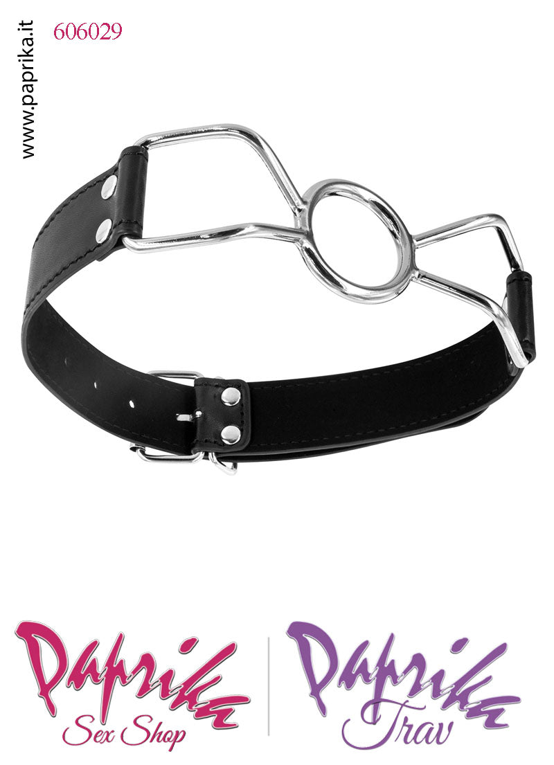 Gag Anello Ring Barra Acciaio Bdsm Fetish Bocca Aperta Cinturino Pelle