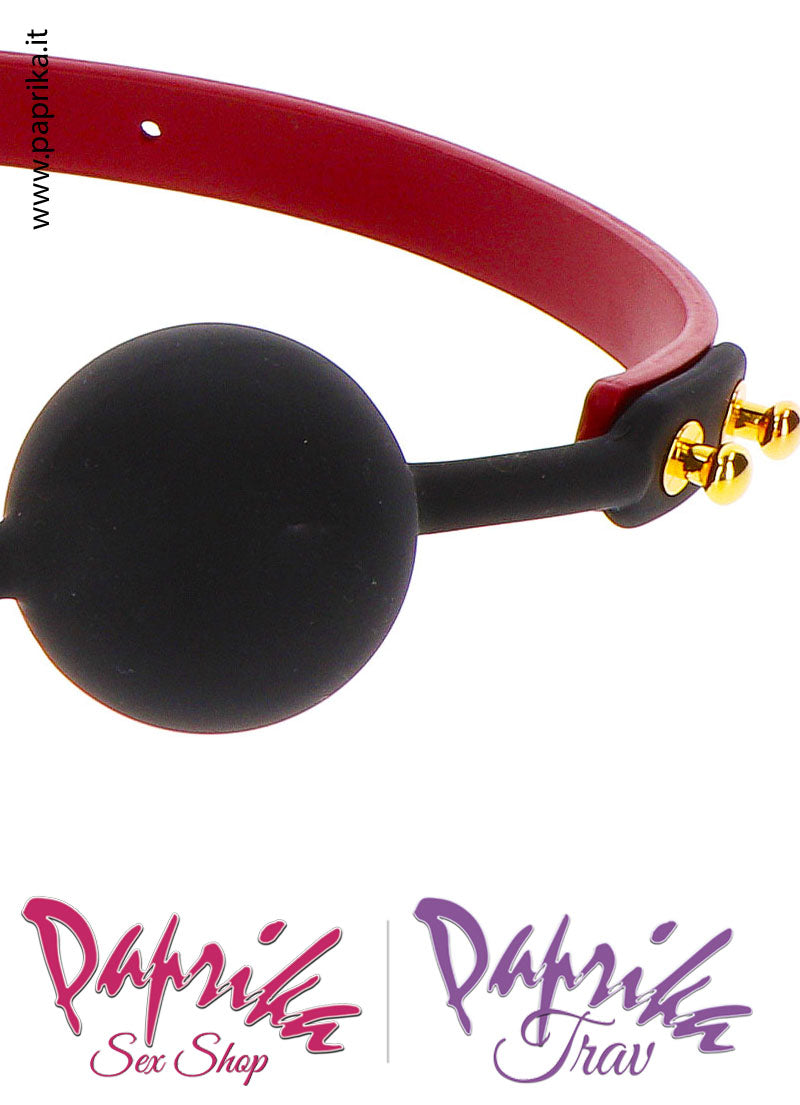 Ball Gag Pallina Silicone Bocca Bdsm Pelle Vegan Borchie Fibbia Oro