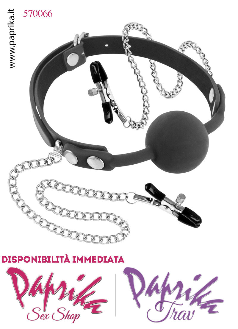 Gag Bocca Pallina Piena Silicone Pinzette Regolabili Capezzoli Bdsm Fetish