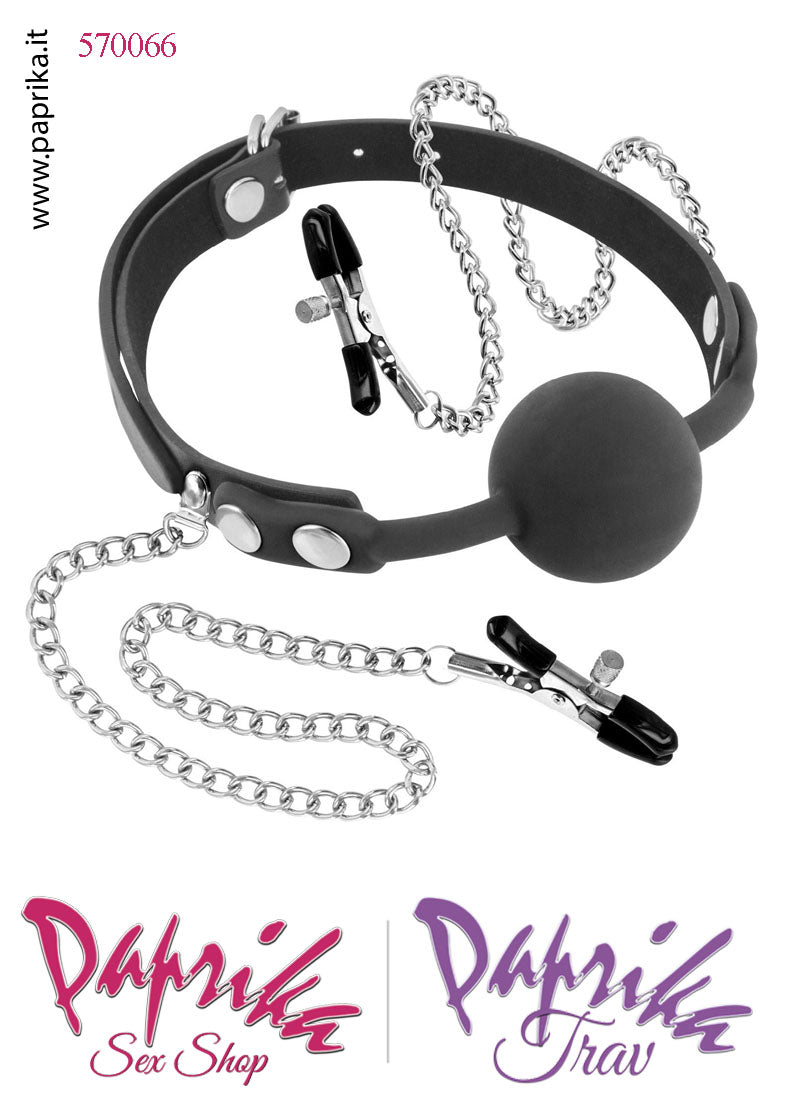 Gag Bocca Pallina Piena Silicone Pinzette Regolabili Capezzoli Bdsm Fetish