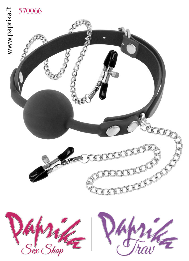 Gag Bocca Pallina Piena Silicone Pinzette Regolabili Capezzoli Bdsm Fetish