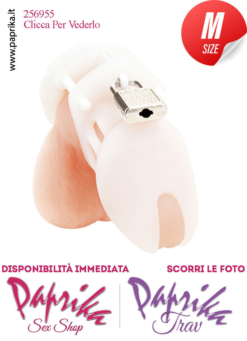 Cintura Di Castità Maschile Chastity Cage Silicone Bianco Lucchetto Metallo