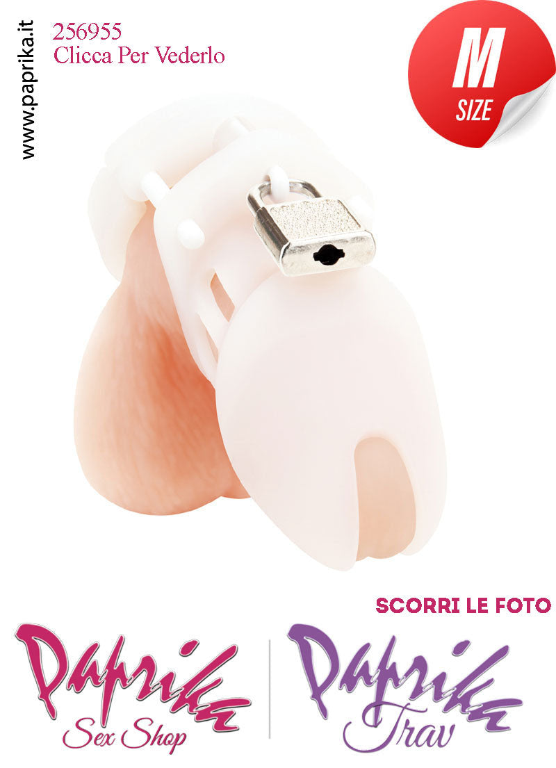 Cintura Di Castità Maschile Chastity Cage Silicone Bianco Lucchetto Metallo