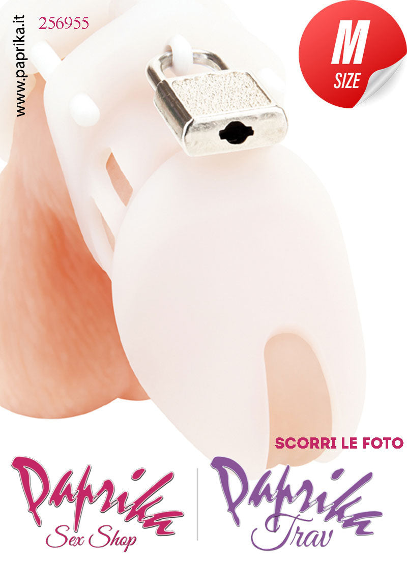 Cintura Di Castità Maschile Chastity Cage Silicone Bianco Lucchetto Metallo