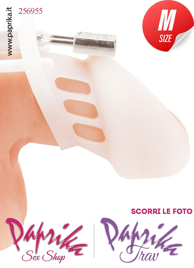 Cintura Di Castità Maschile Chastity Cage Silicone Bianco Lucchetto Metallo