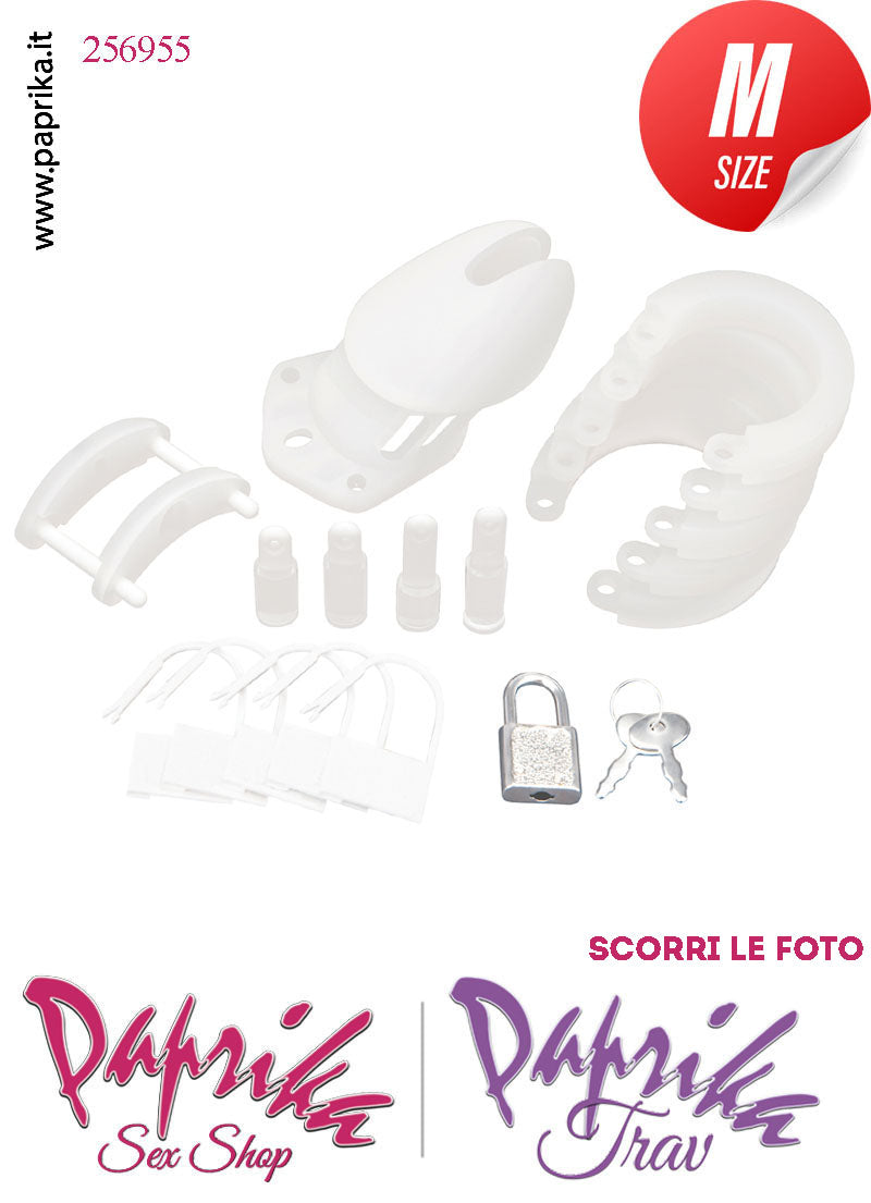 Cintura Di Castità Maschile Chastity Cage Silicone Bianco Lucchetto Metallo