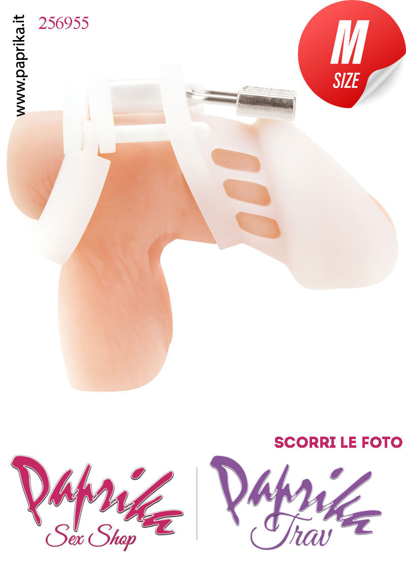 Cintura Di Castità Maschile Chastity Cage Silicone Bianco Lucchetto Metallo