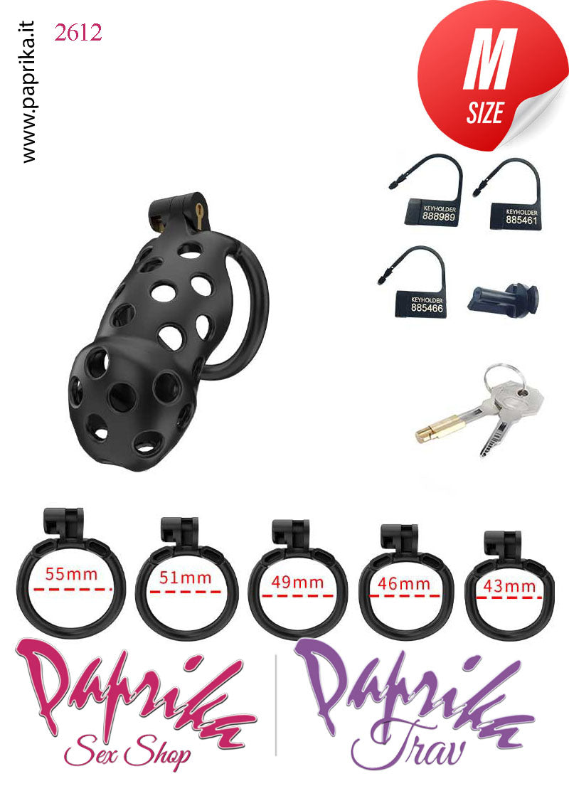 Cintura Di Castità Maschile Medium Chastity Cage Abs Traforato 5 Anelli