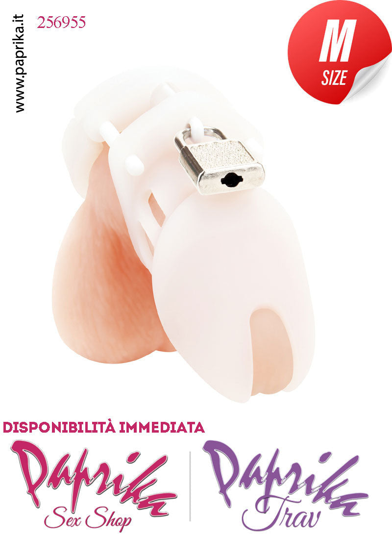 Cintura Di Castità Maschile Chastity Cage Silicone Bianco Lucchetto Metallo