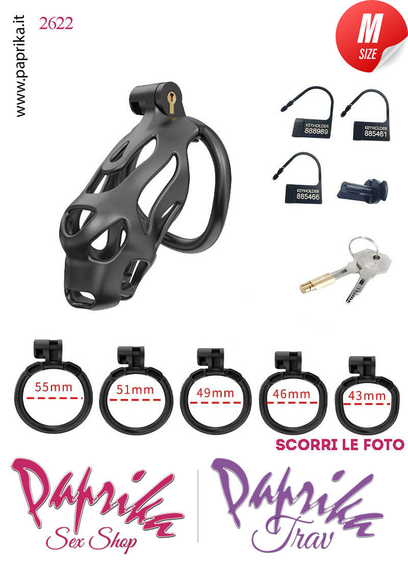 Cintura Di Castità Maschile Medium Dog Chastity Cage Abs Traforato 5 Anelli