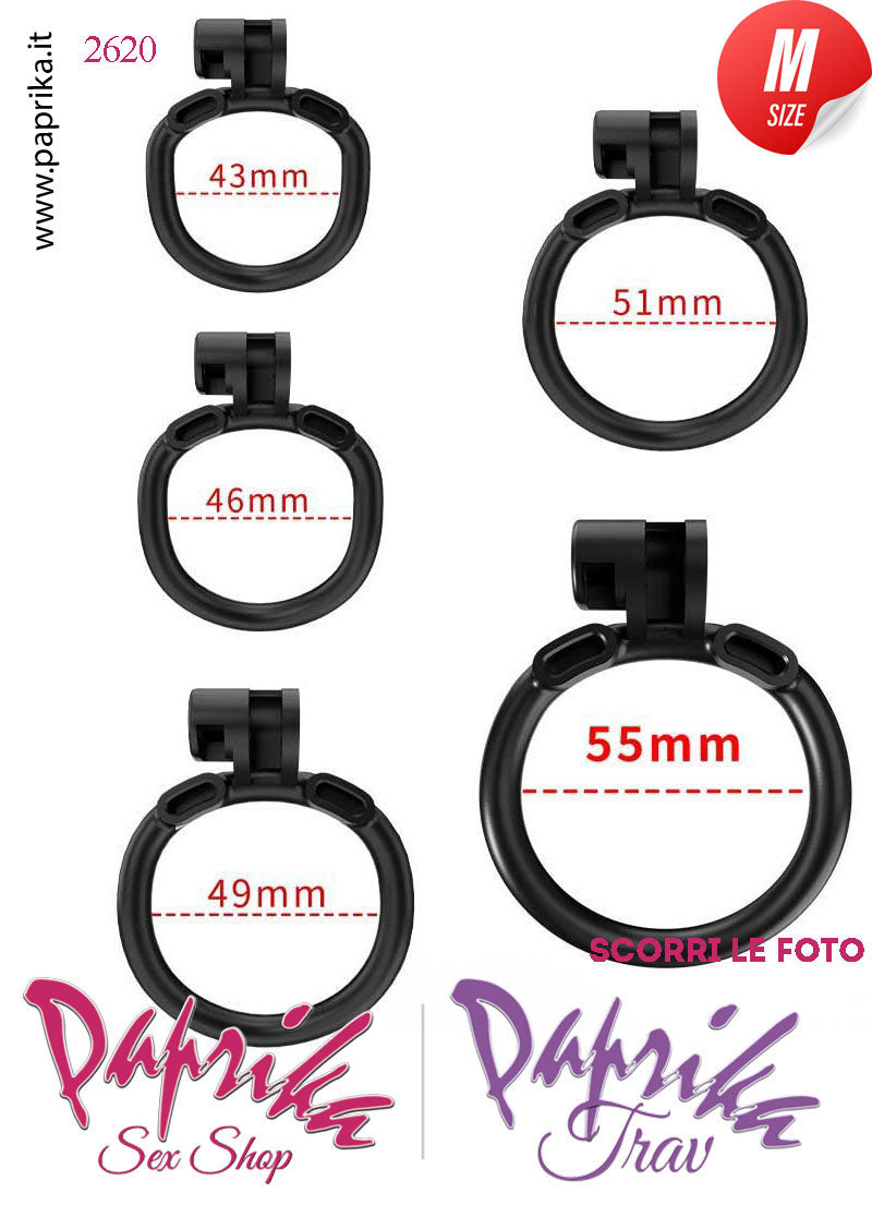 Cintura Di Castità Maschile Medium Dog Chastity Cage Abs Traforato 5 Anelli