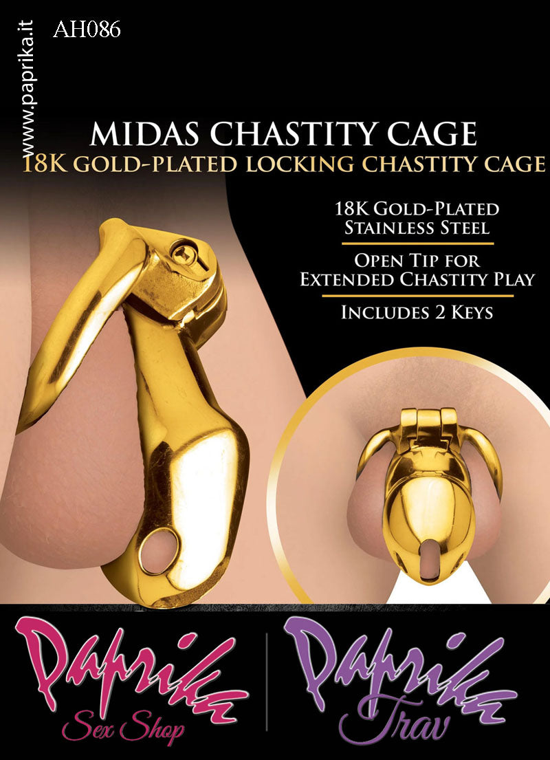 Cintura Di Castità Chastity Cage Maschile Acciaio Placcato Oro Apertura Punta