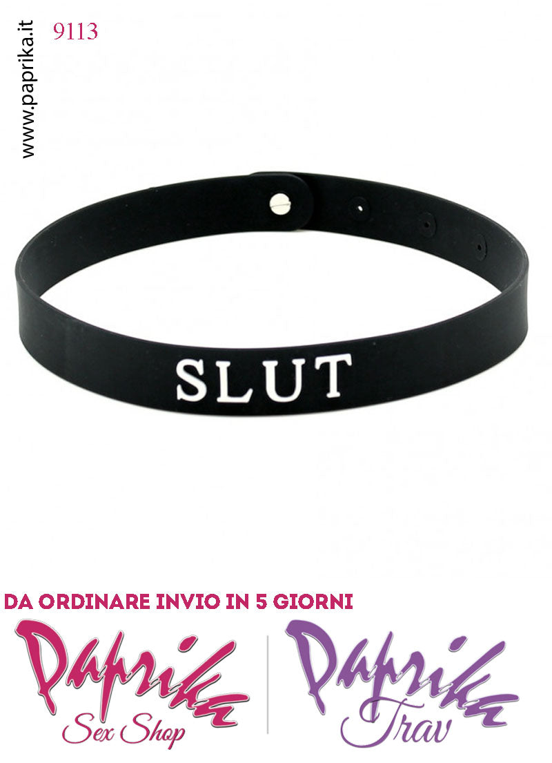 Collare Basso 20 mm Silicone Unisex "Slut" 4 Fori Regolazione Perno Acciaio