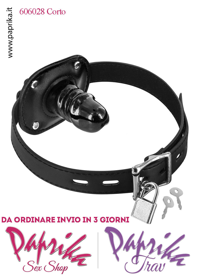 Ball Gag Falletto Corto Tpr Bdsm Fetish Lucchetto Cinturino Pelle