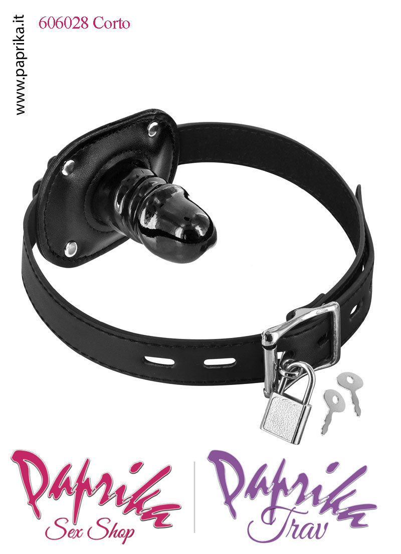 Ball Gag Falletto Corto Tpr Bdsm Fetish Lucchetto Cinturino Pelle