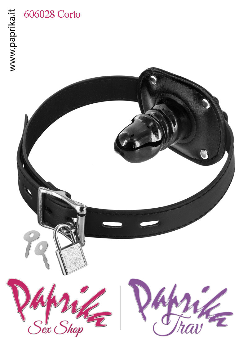 Ball Gag Falletto Corto Tpr Bdsm Fetish Lucchetto Cinturino Pelle