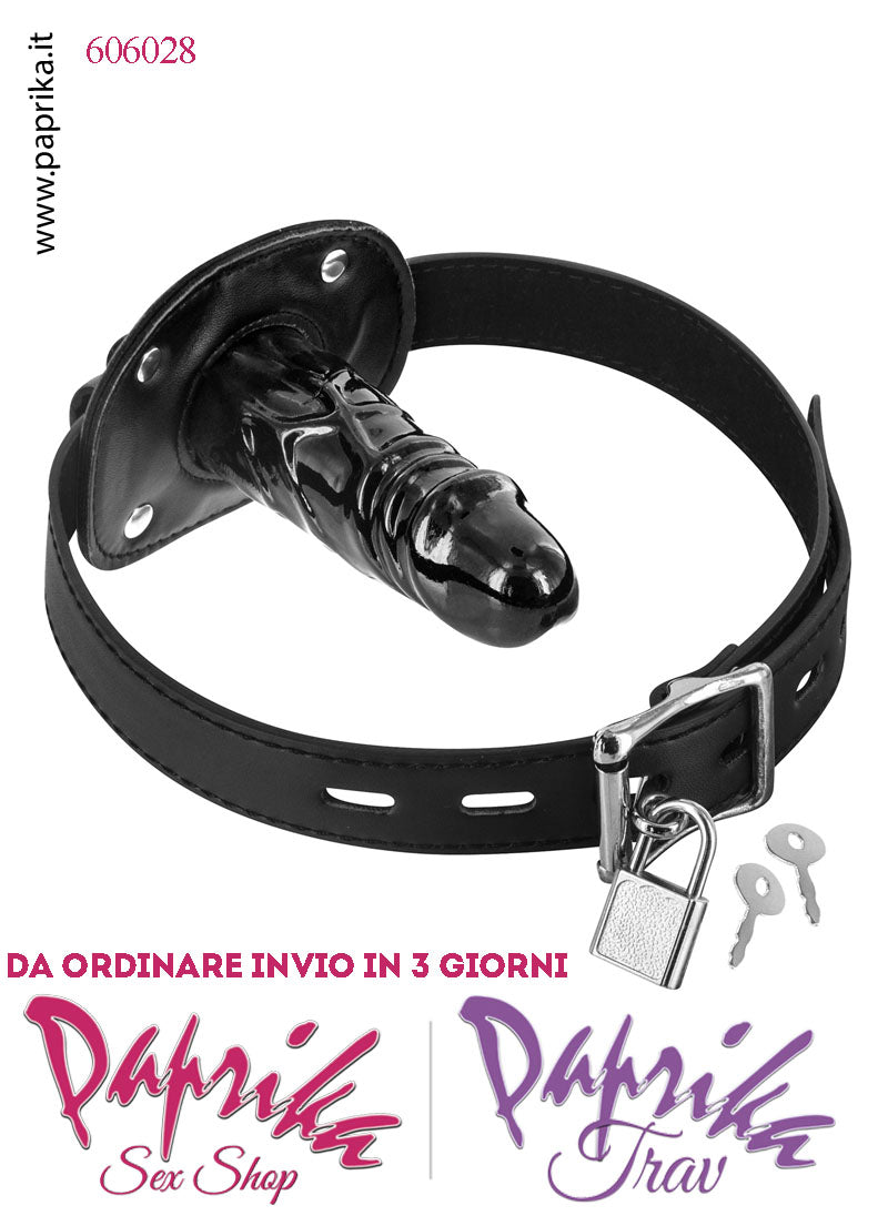 Ball Gag Falletto Lungo Tpr Bdsm Fetish Lucchetto Cinturino Pelle