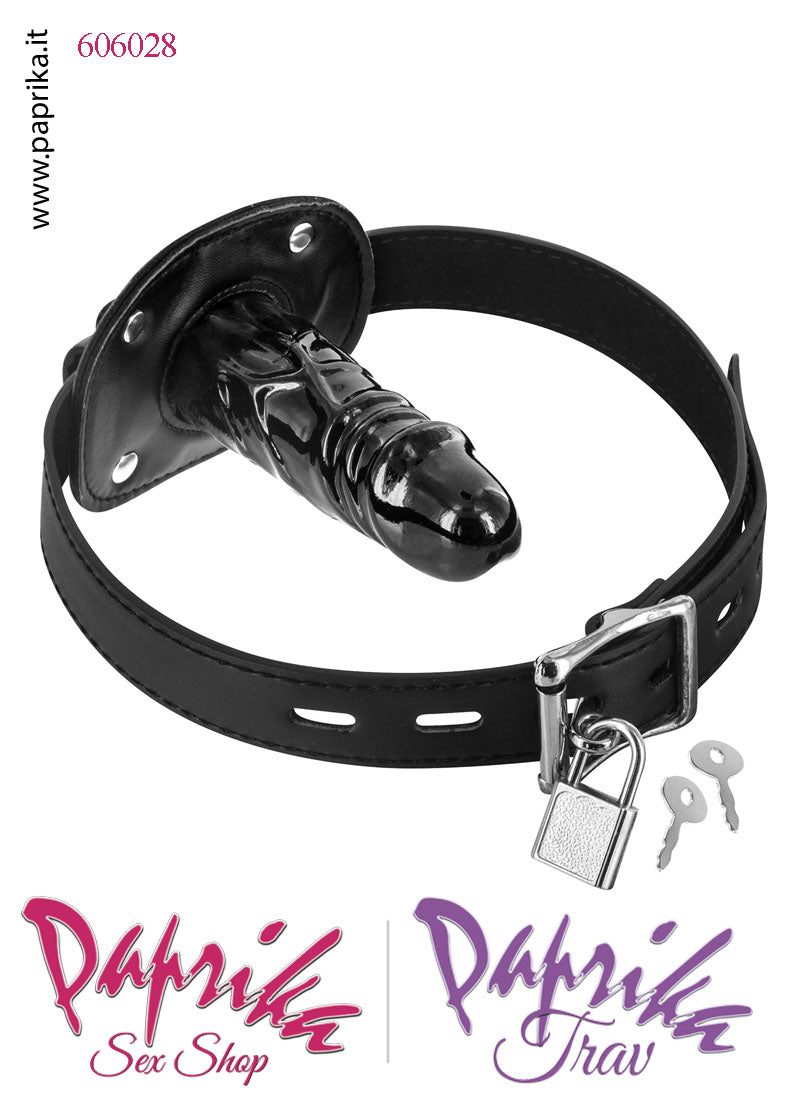 Ball Gag Falletto Lungo Tpr Bdsm Fetish Lucchetto Cinturino Pelle