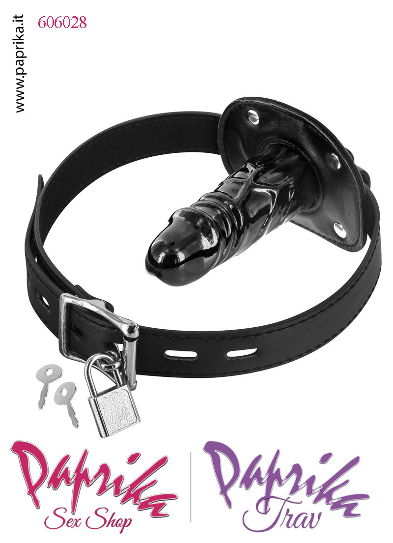 Ball Gag Falletto Lungo Tpr Bdsm Fetish Lucchetto Cinturino Pelle