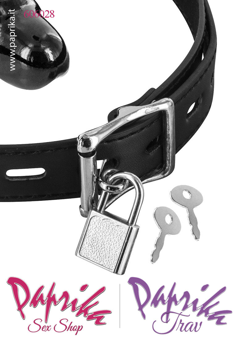 Ball Gag Falletto Lungo Tpr Bdsm Fetish Lucchetto Cinturino Pelle