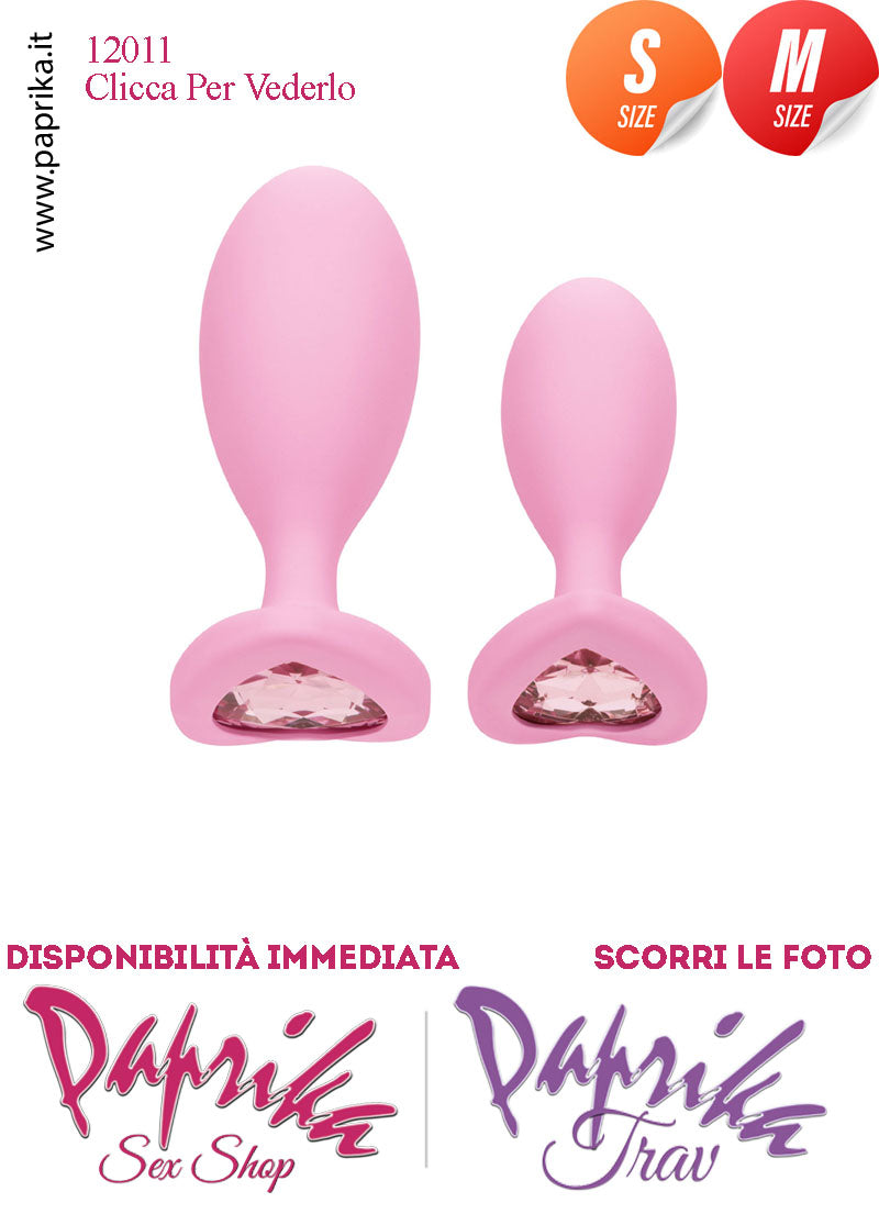 Kit Prima Volta Anale 2 Plug Small Medium Silicone Gioiello Cuore Rosa